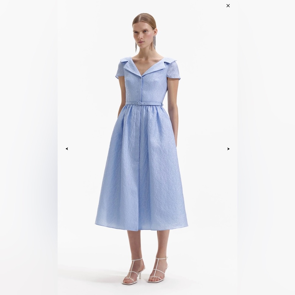 Textured Blue Midi Dress by Self Portrait